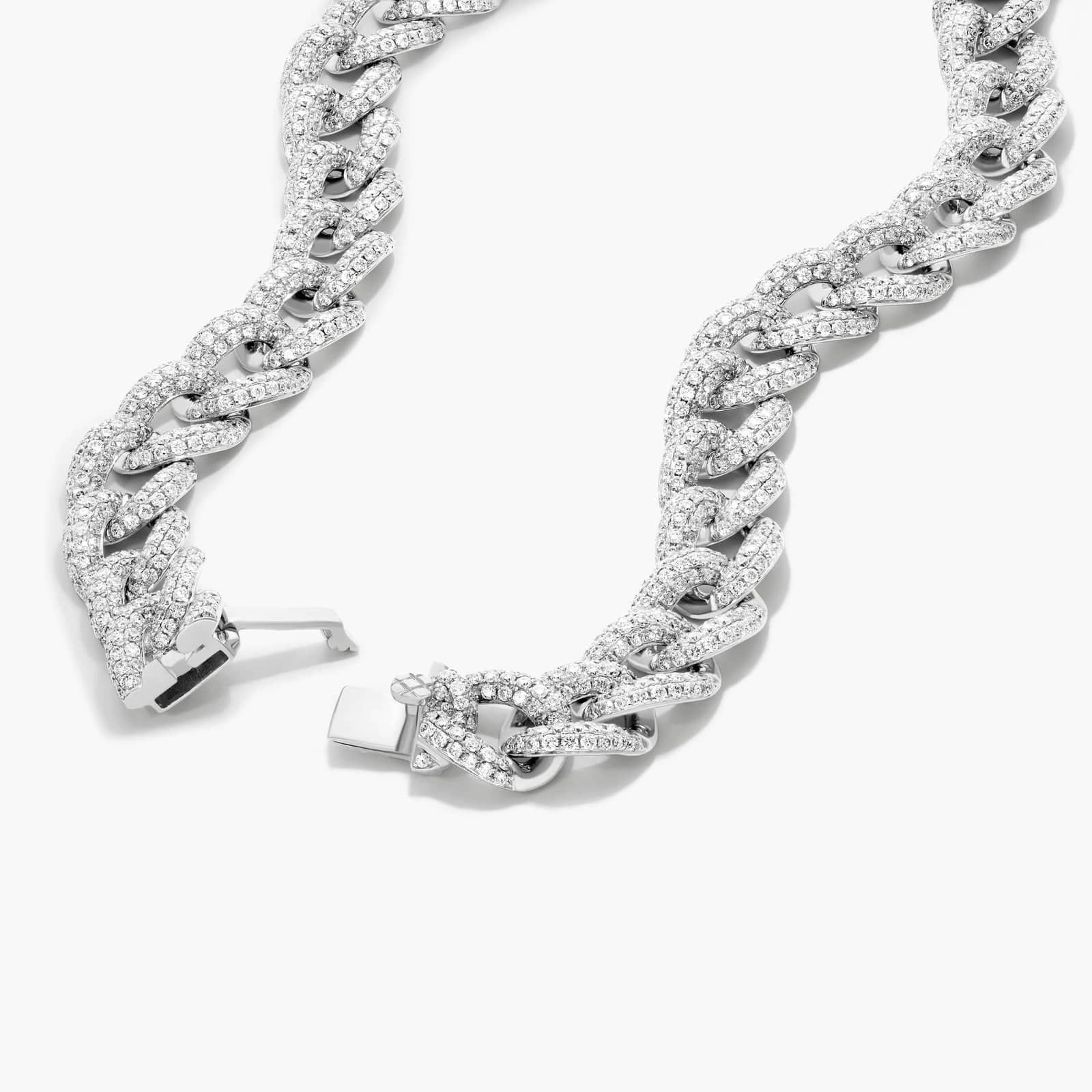 Pavé Diamond Curb Chain Necklace In 14K White Gold