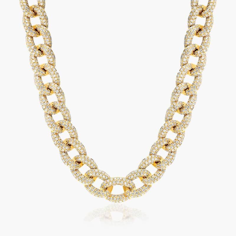 Pavé Diamond Curb Chain Necklace In 14K Yellow Gold