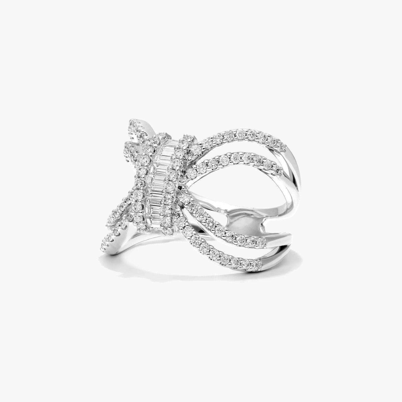 Ribbon Diamond Ring In 14K White Gold