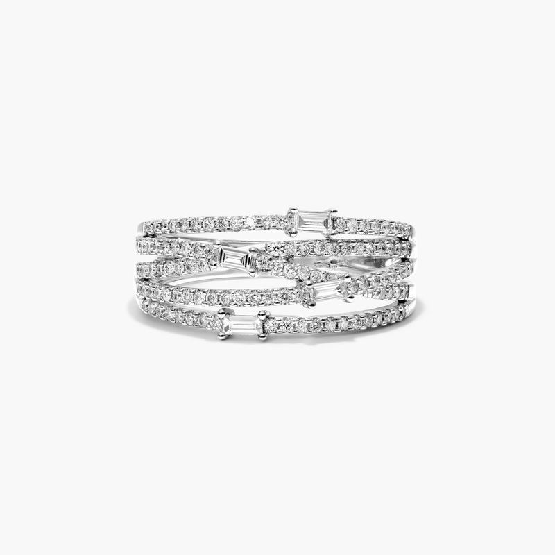 Mixed Diamond Stream Ring In 14K White Gold