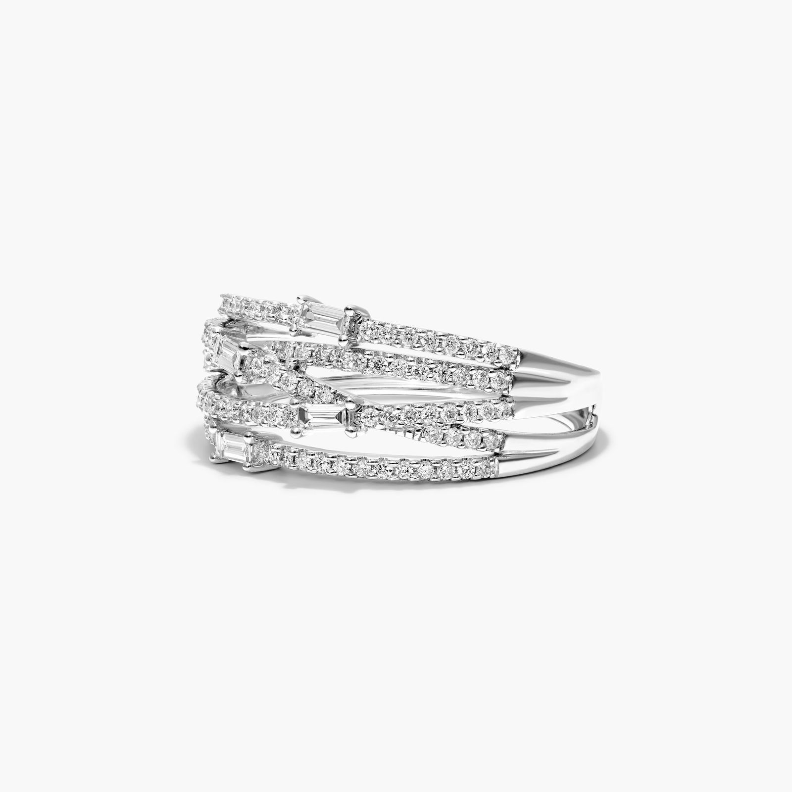 Mixed Diamond Stream Ring In 14K White Gold
