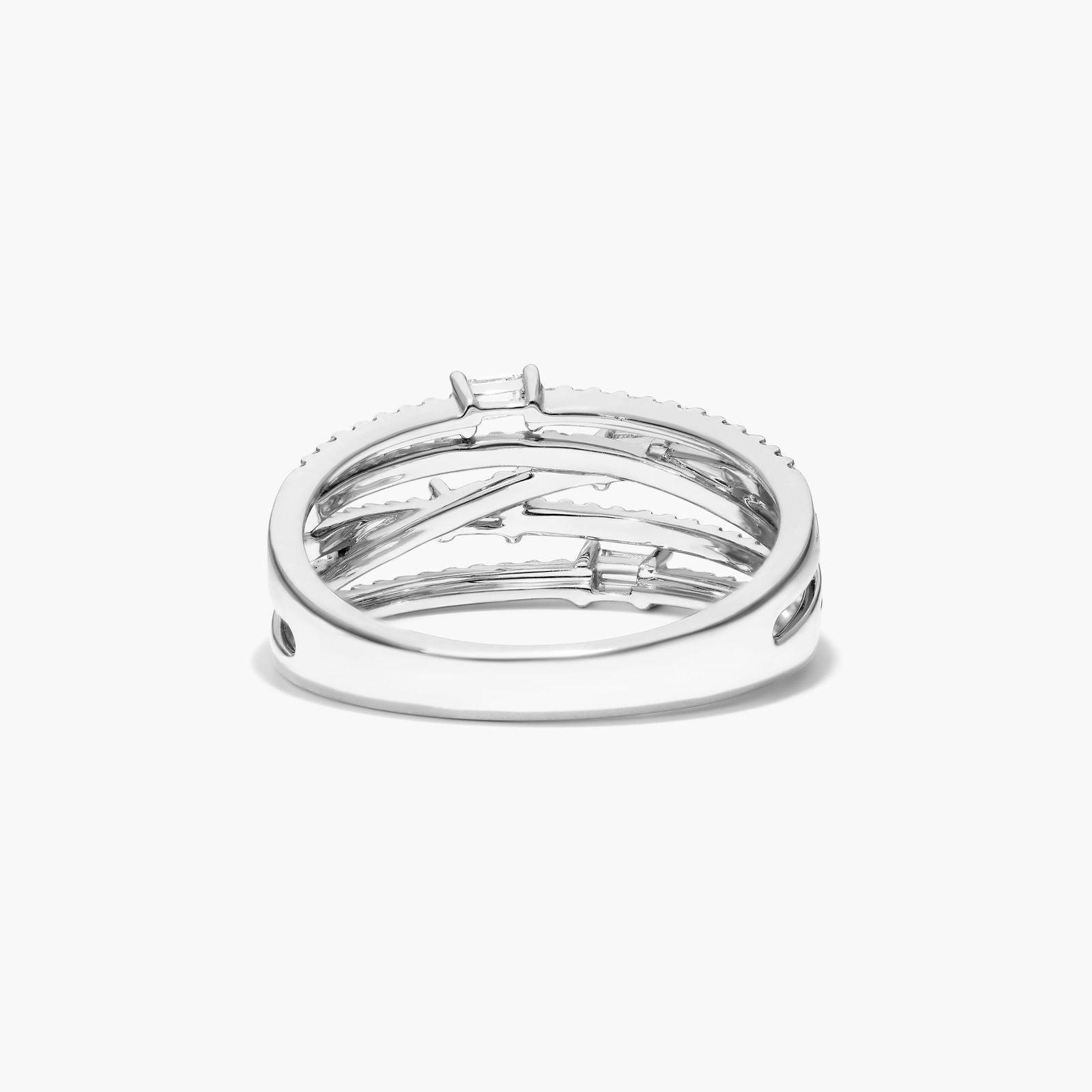 Mixed Diamond Stream Ring In 14K White Gold