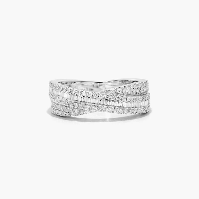 Cross Over Diamond Ring In 14K White Gold