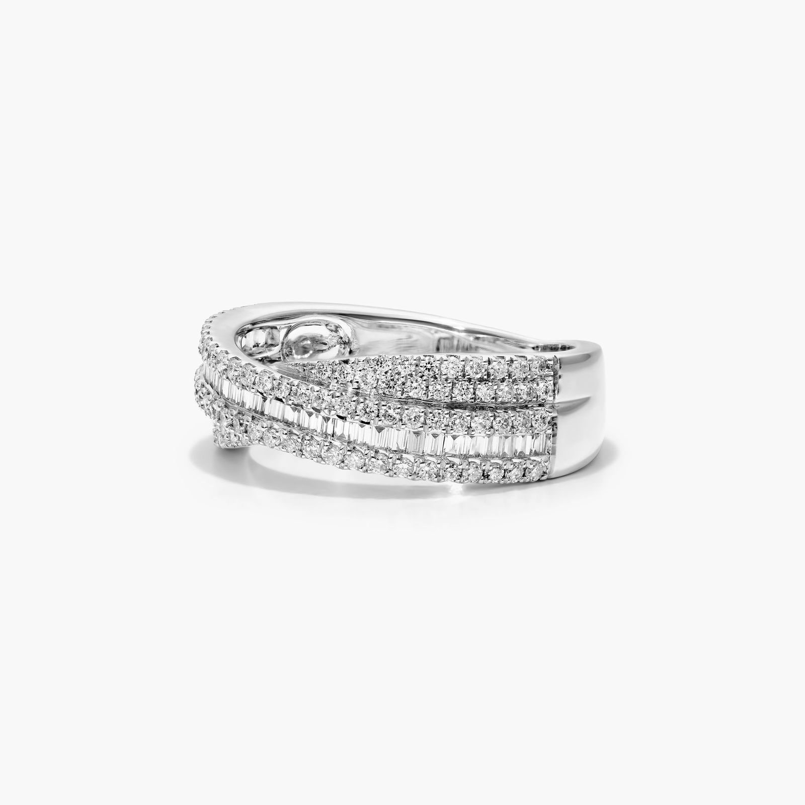 Cross Over Diamond Ring In 14K White Gold