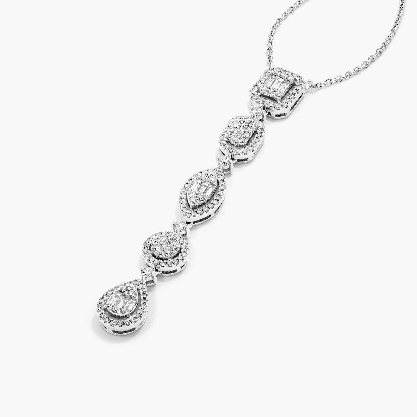 Fancy Composite Array Diamond Necklace In 14K White Gold
