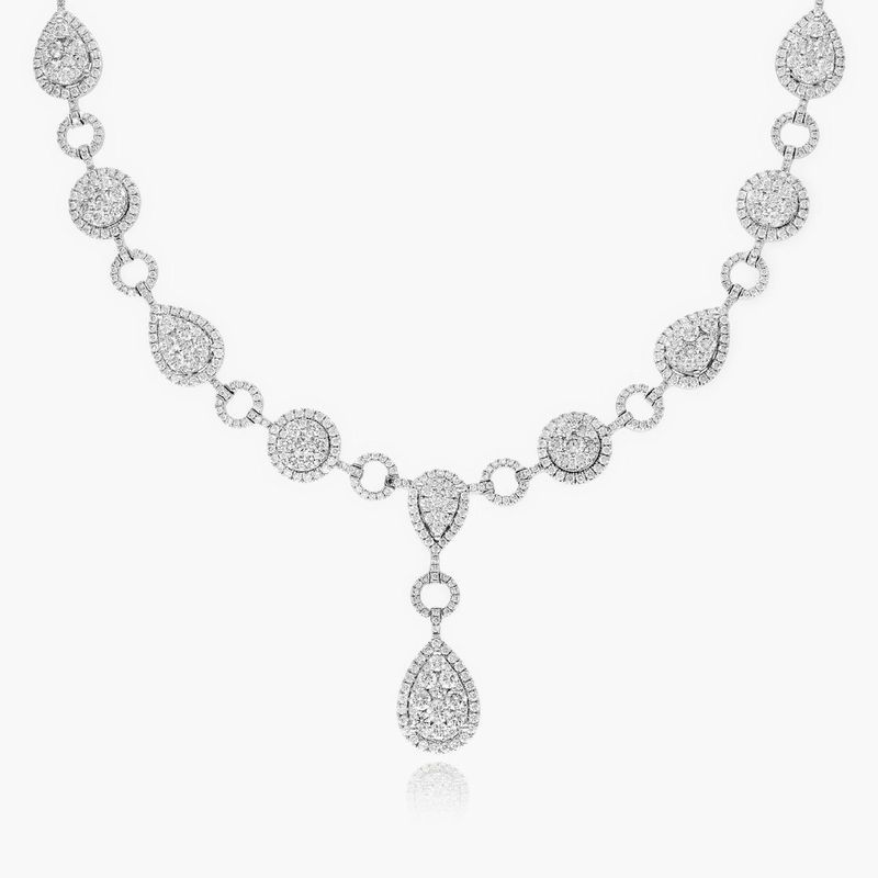 Fancy Composite Statement Drop Necklace In 14K White Gold