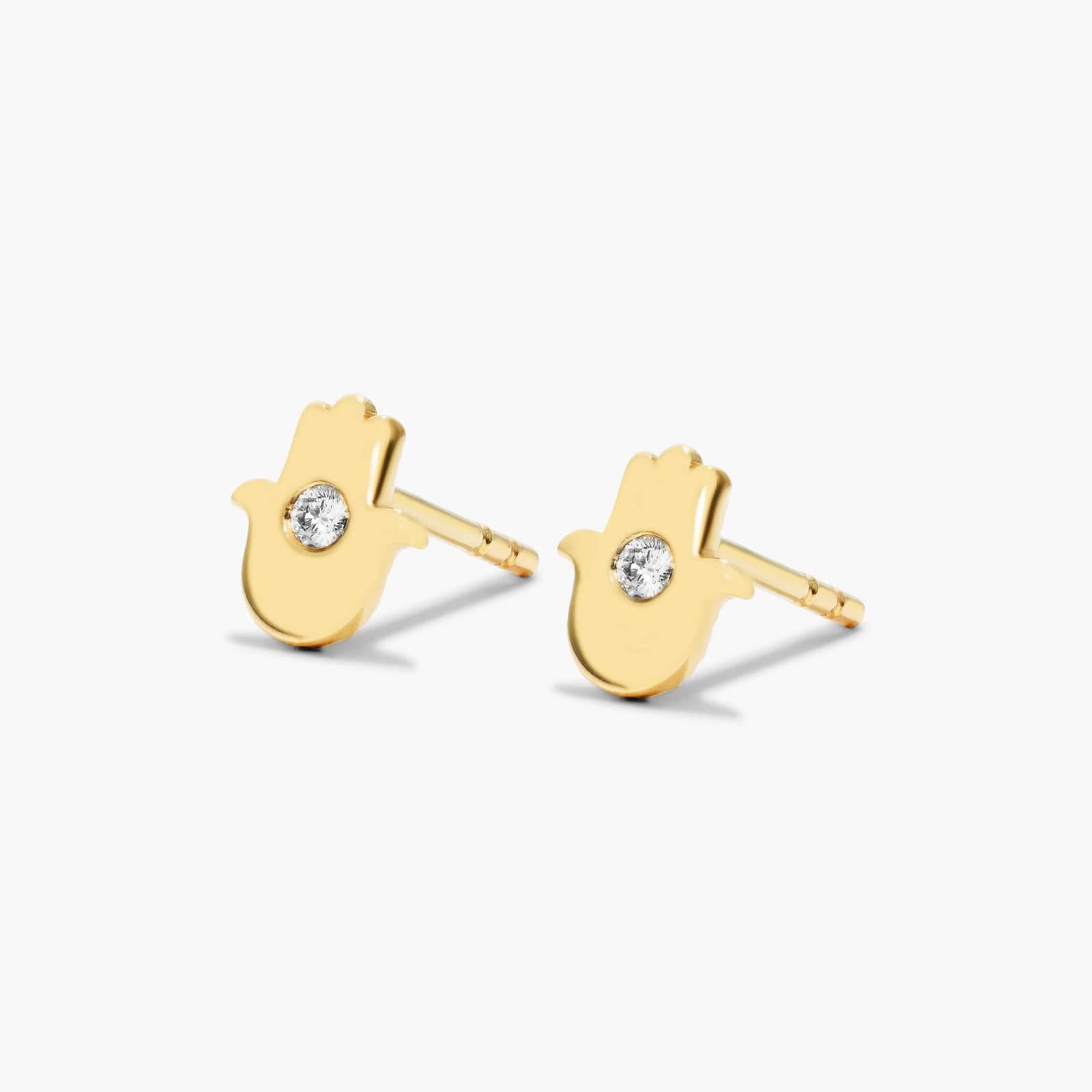 Hamsa Diamond Stud Earrings In 14K Yellow Gold