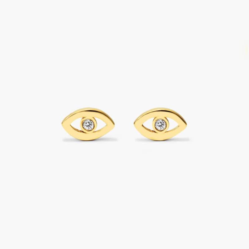 Evil Eye Diamond Stud Earrings In 14K Yellow Gold