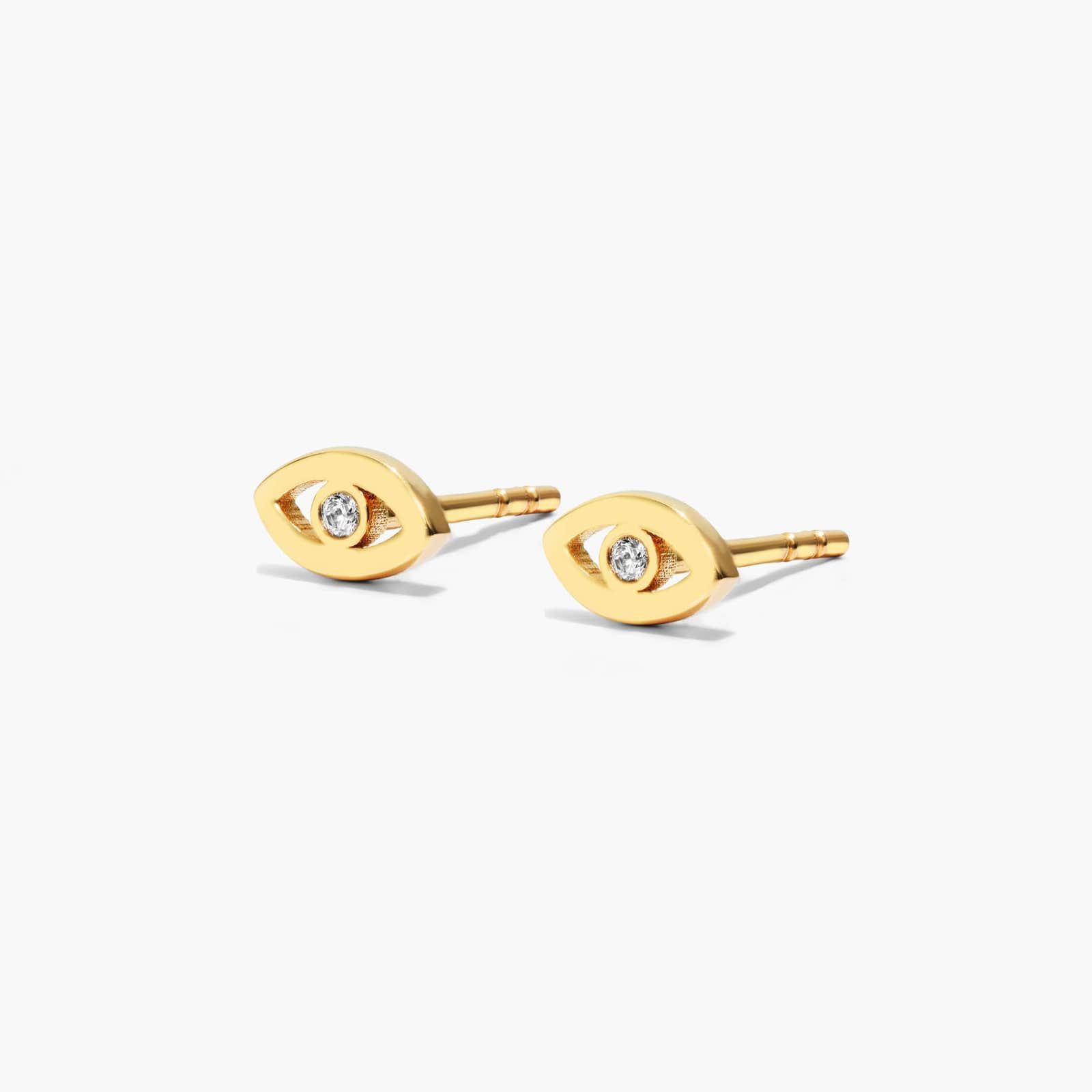 Evil Eye Diamond Stud Earrings In 14K Yellow Gold