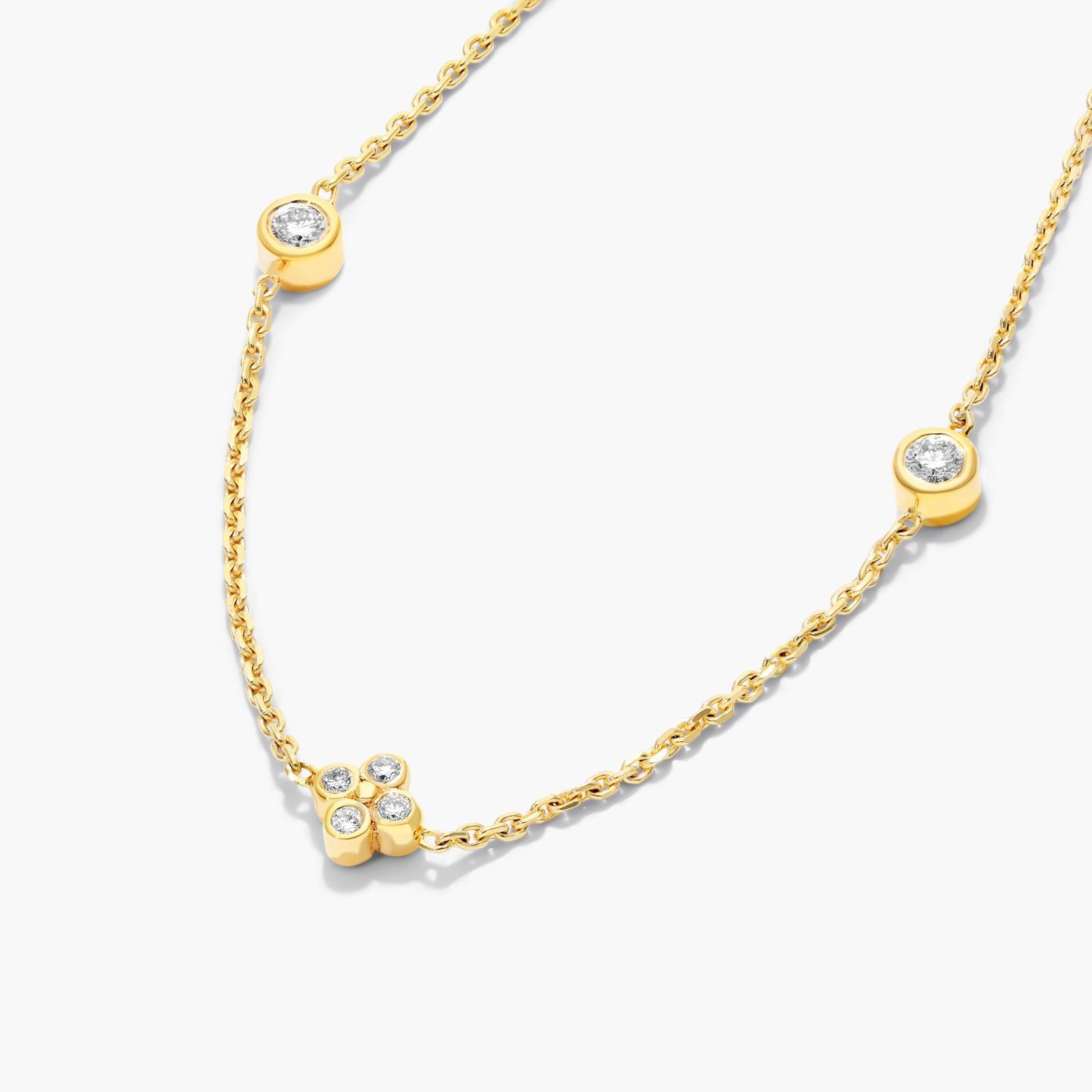 Diamond Cluster Station Necklace In 14K Yellow Gold
