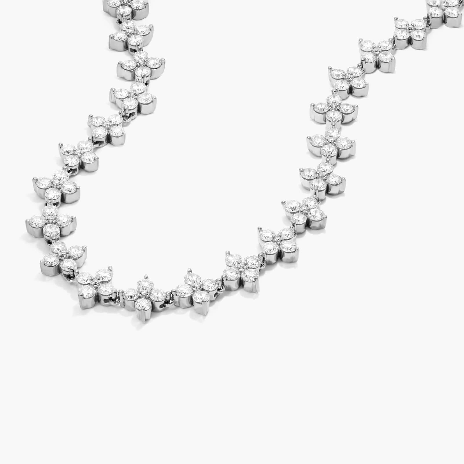 14K White Gold Blossom Lab-Grown Diamond Tennis Necklace