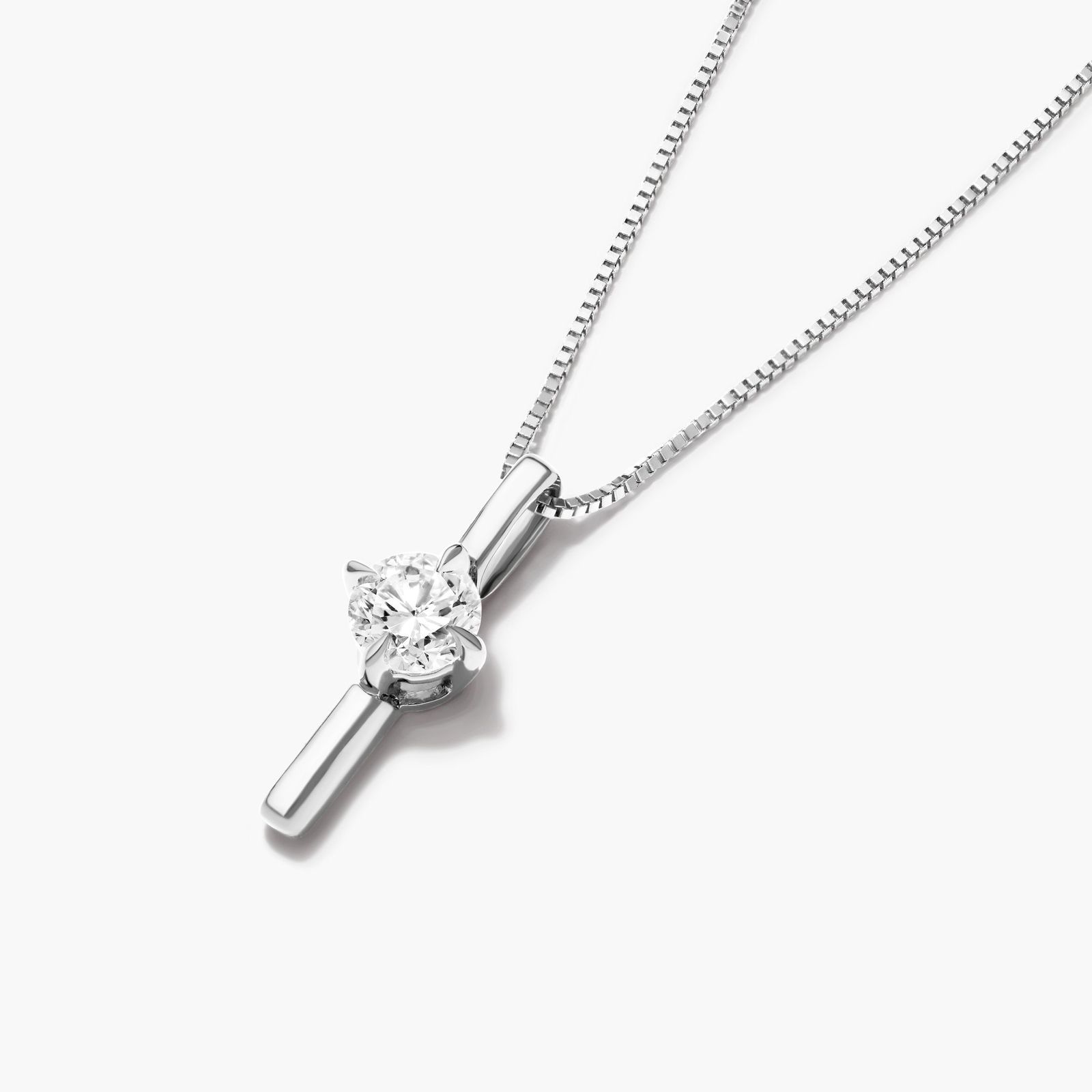 Lab-Grown Diamond Solitaire Dash Pendant In 14K White Gold
