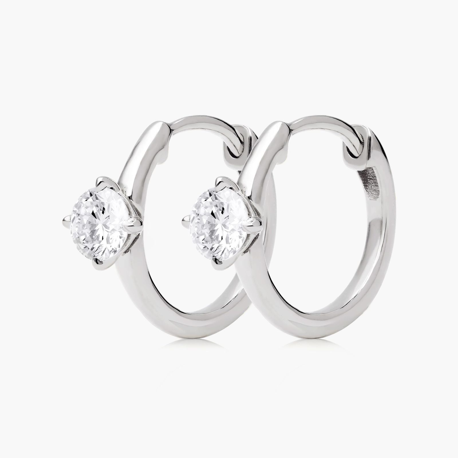 14K White Gold Lab-Grown Diamond Solitaire Hoop Earrings