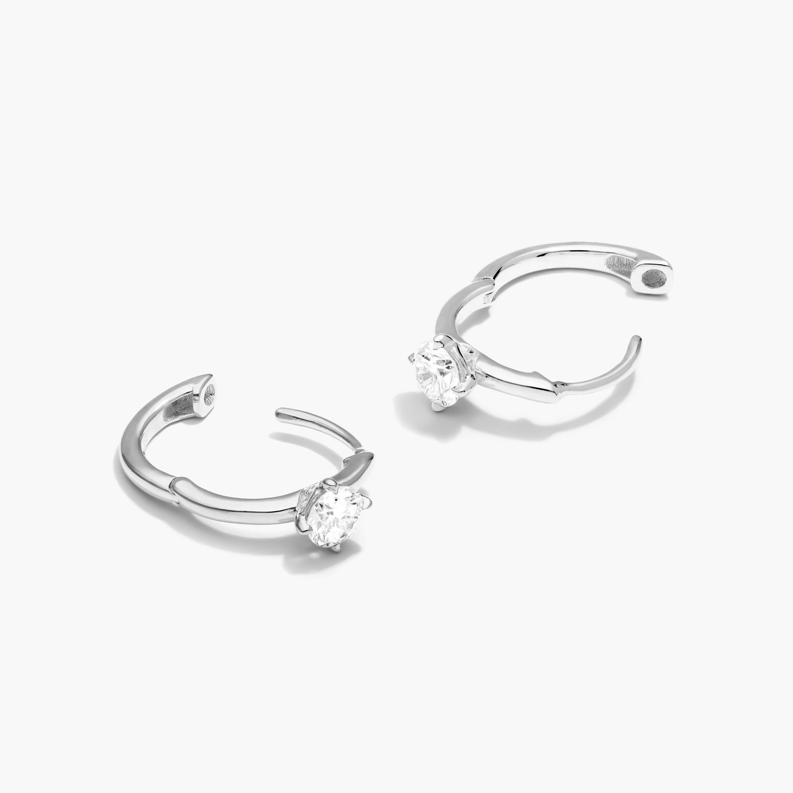 14K White Gold Lab-Grown Diamond Solitaire Hoop Earrings