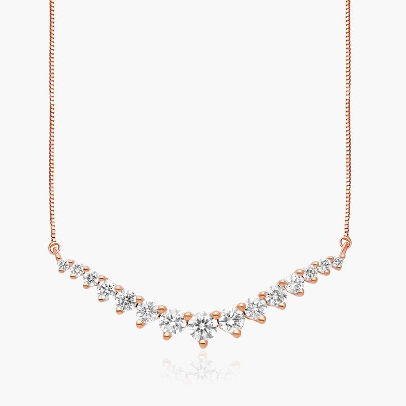 Graduating Lab-Grown Diamond Curved Necklace In 14K Rose Gold