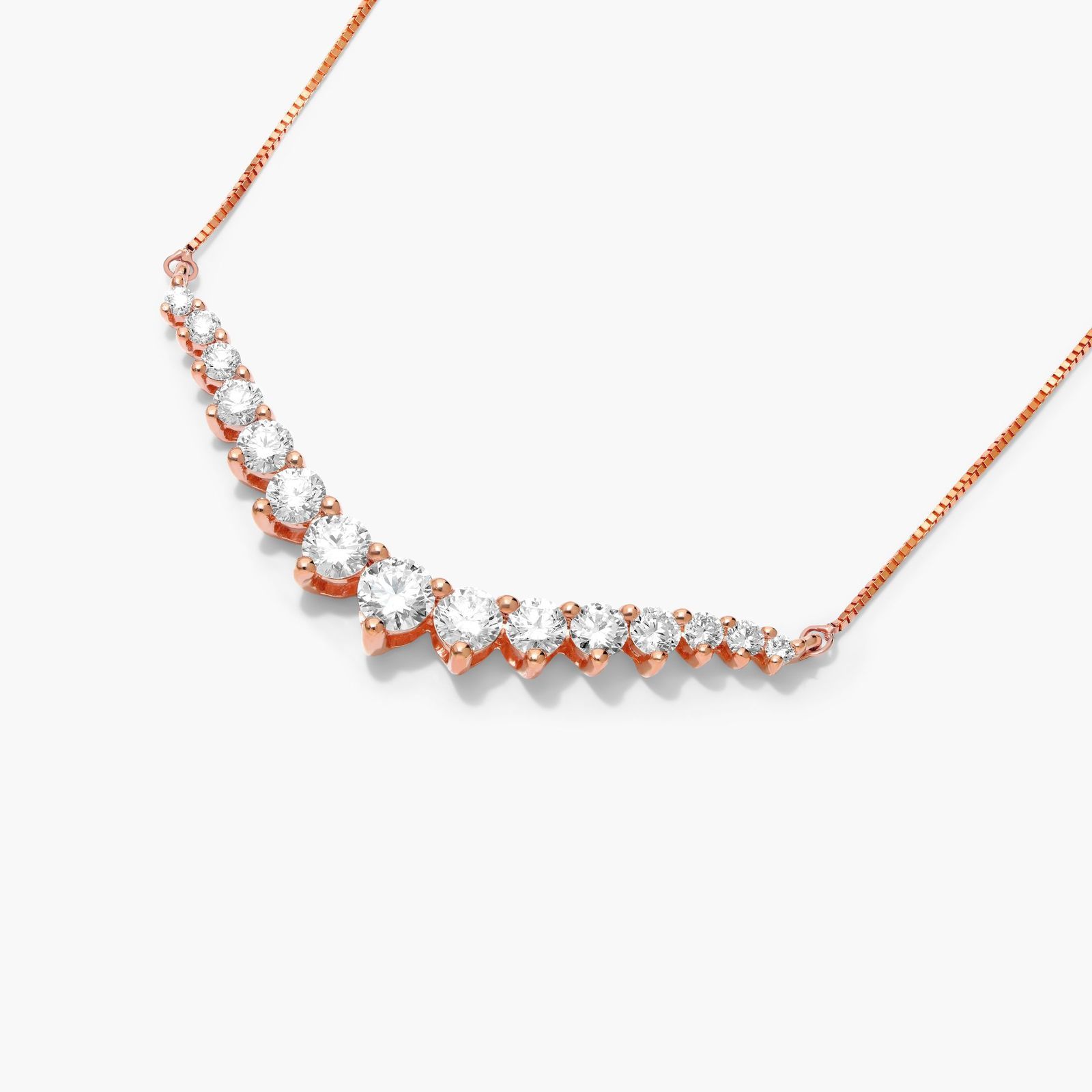 Graduating Lab-Grown Diamond Curved Necklace In 14K Rose Gold
