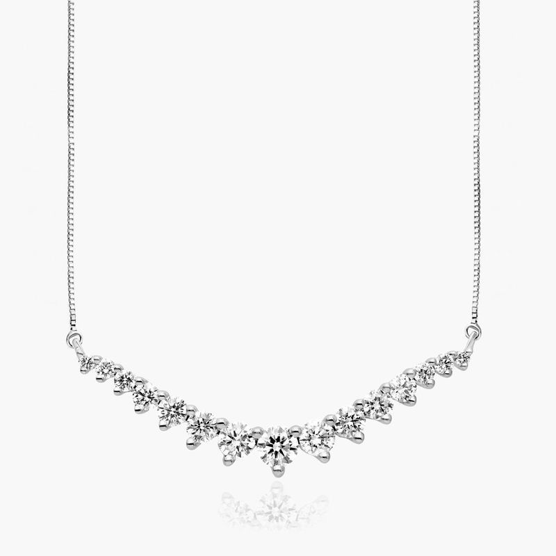 Graduating Lab-Grown Diamond Curved Necklace In 14K White Gold