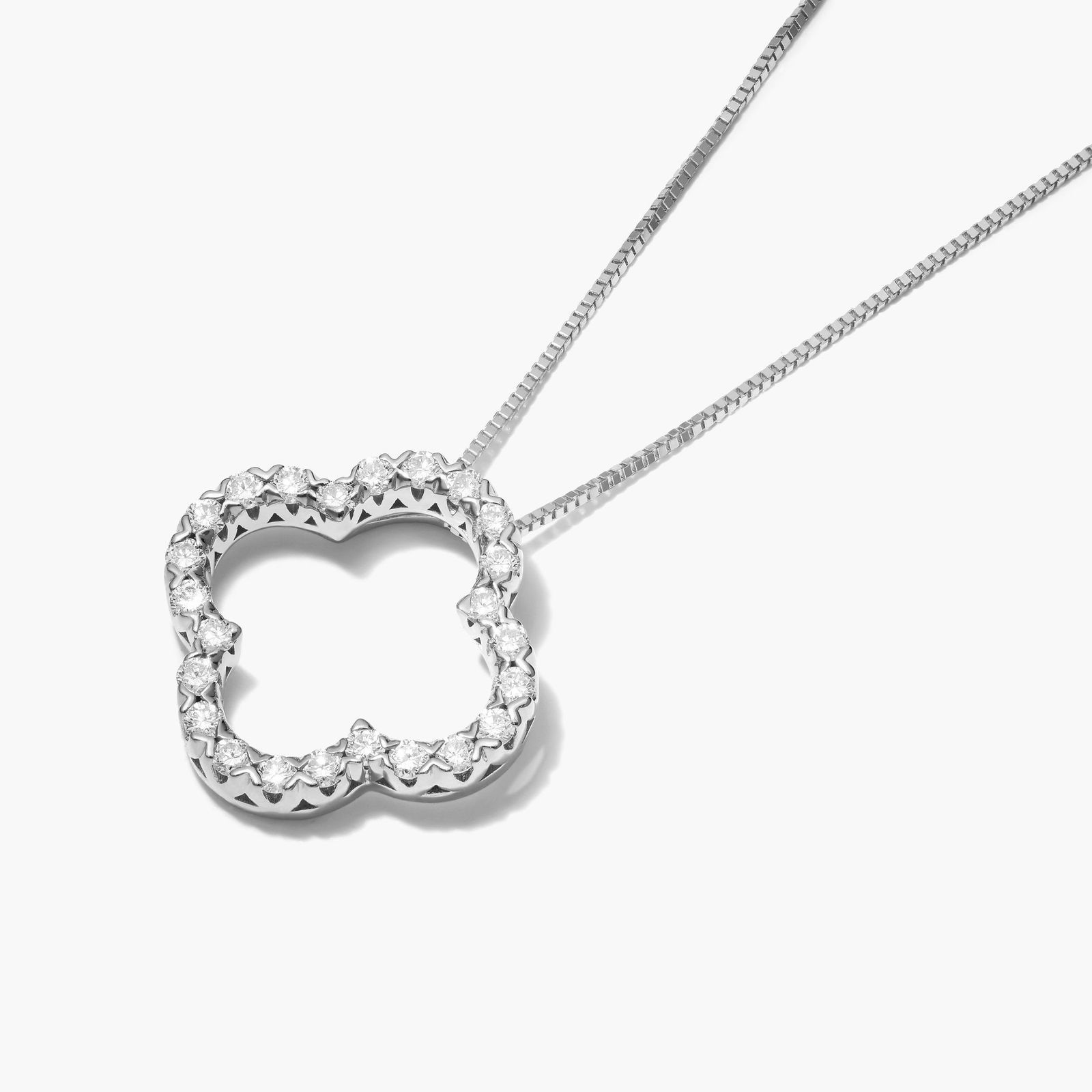 Lab-Grown Diamond Open Clover Pendant In 14K White Gold