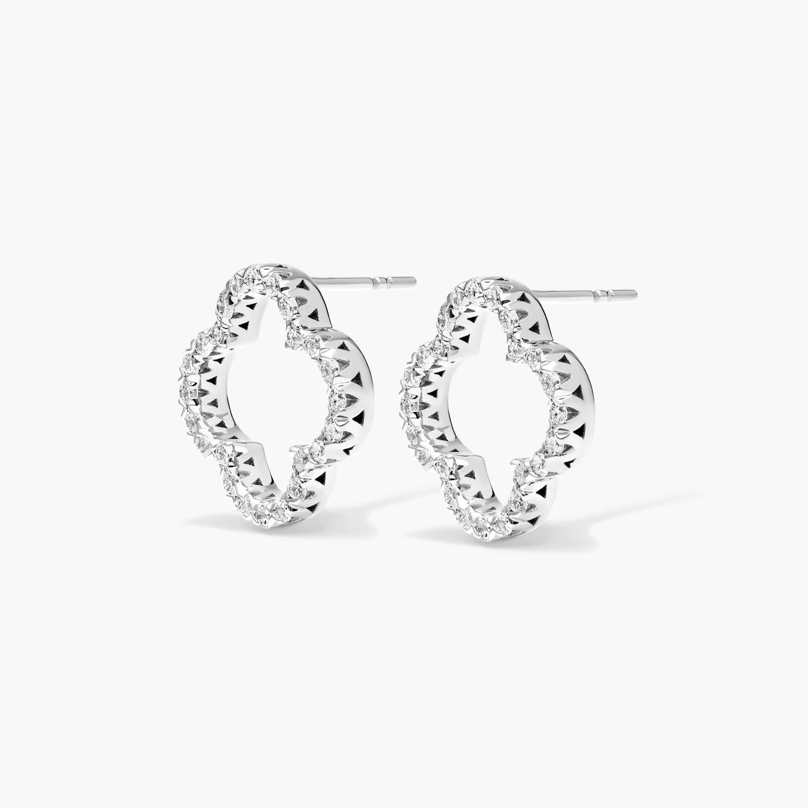 14K White Gold Lab-Grown Diamond Open Clover Stud Earrings