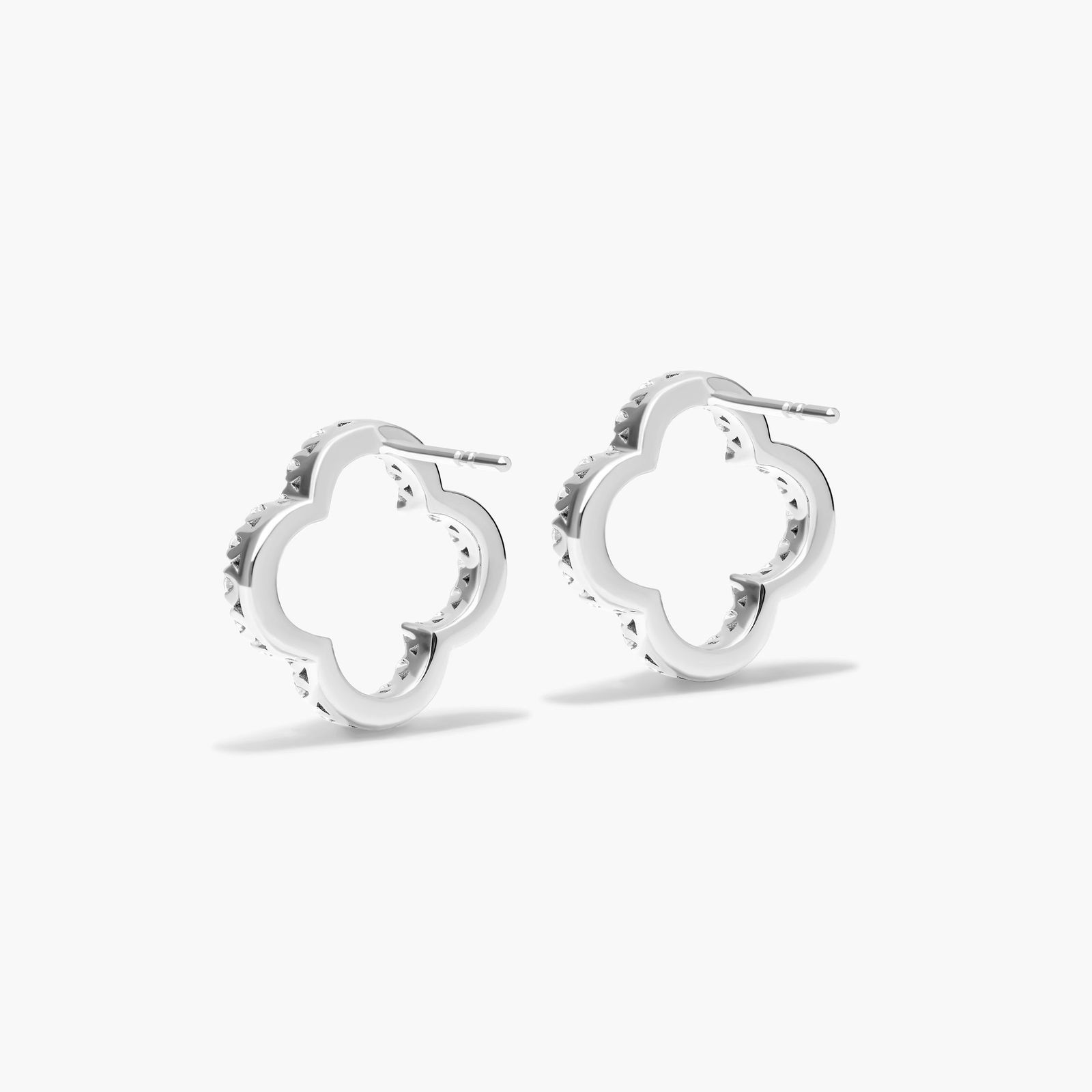 14K White Gold Lab-Grown Diamond Open Clover Stud Earrings