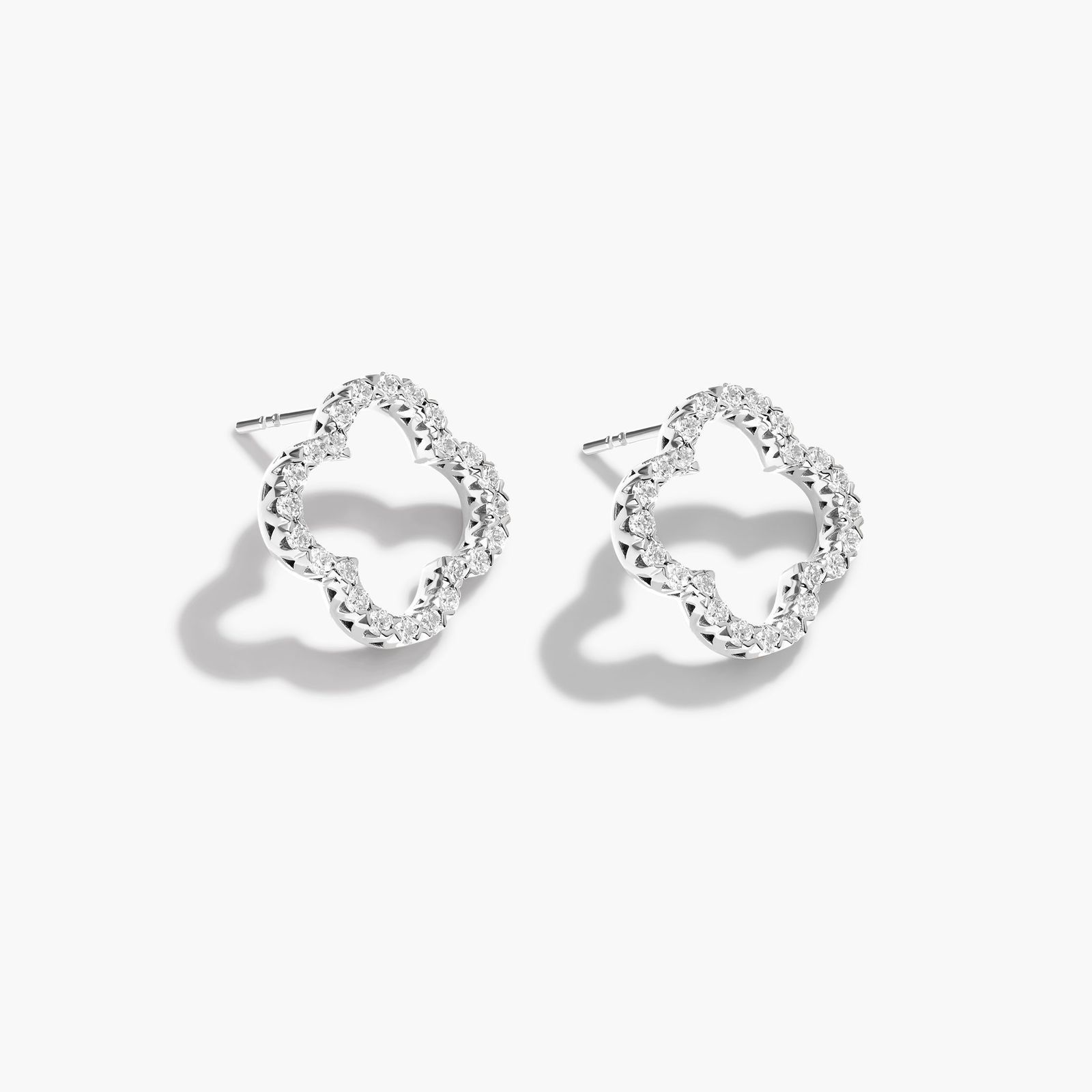 14K White Gold Lab-Grown Diamond Open Clover Stud Earrings
