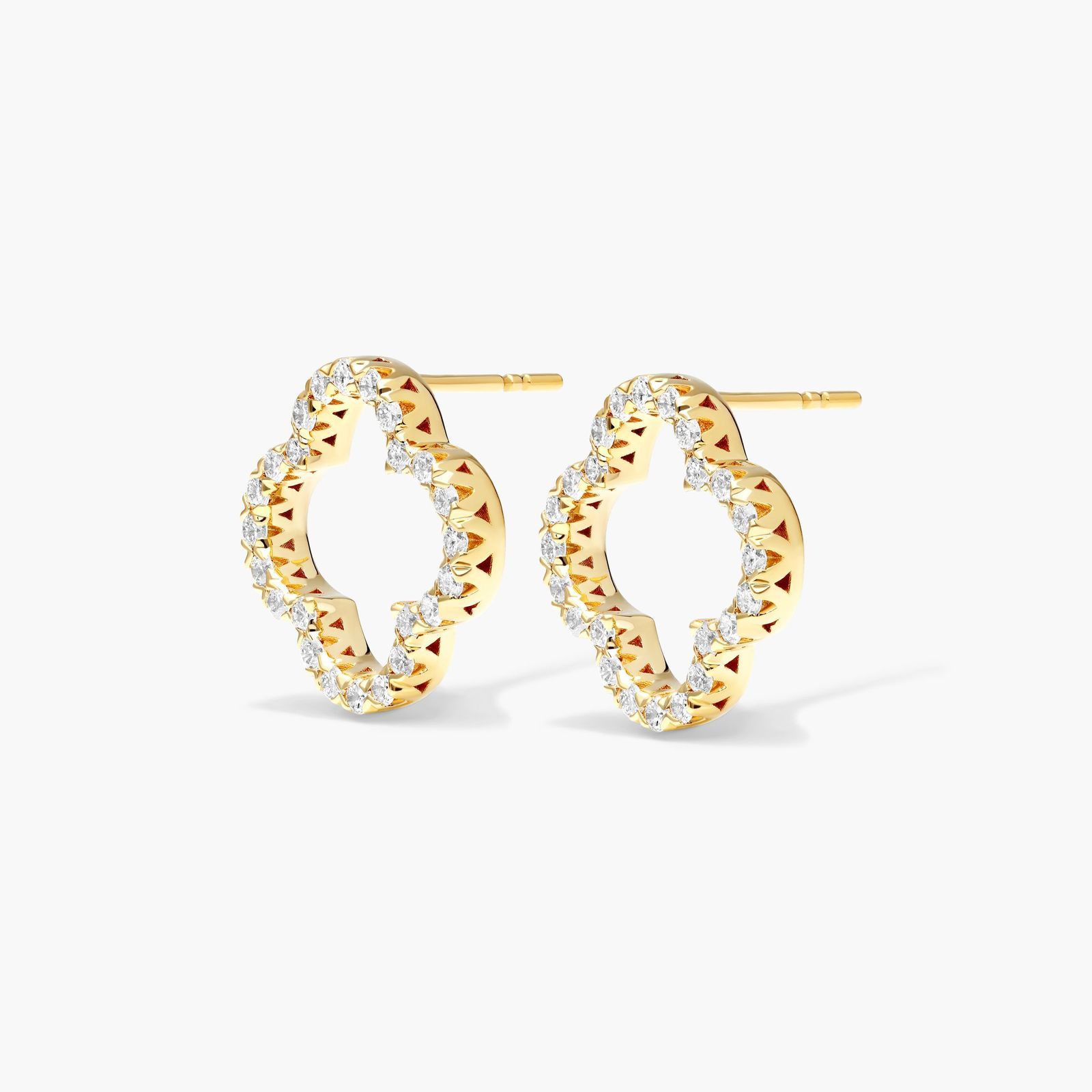 Open Clover Lab-Grown Diamond Stud Earrings In 14K Yellow Gold
