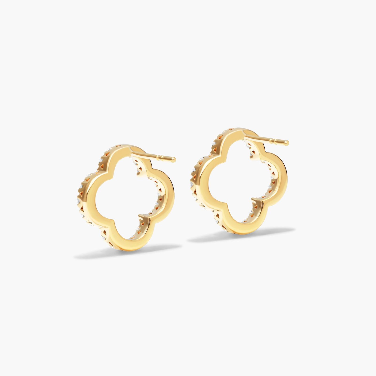 Open Clover Lab-Grown Diamond Stud Earrings In 14K Yellow Gold