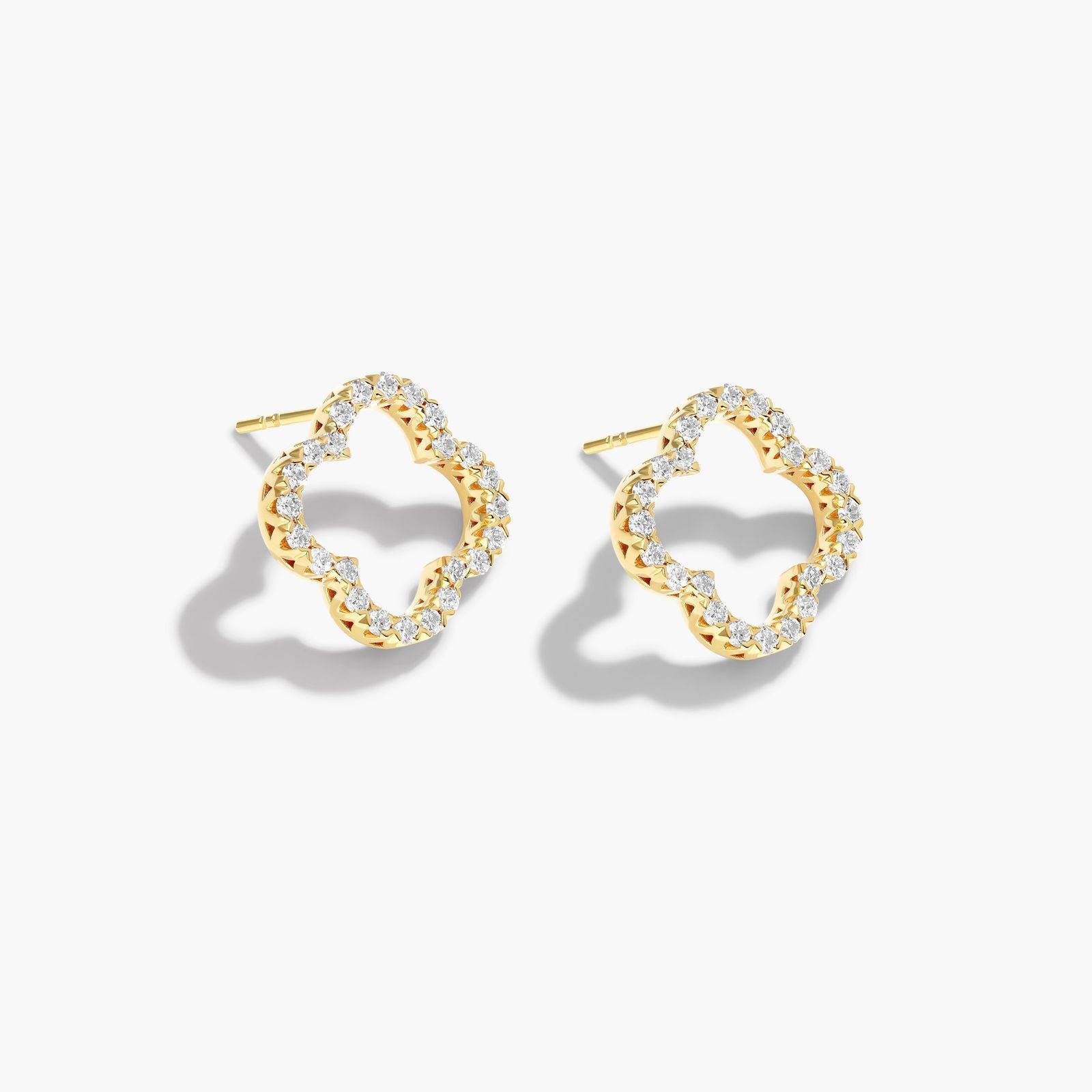 Open Clover Lab-Grown Diamond Stud Earrings In 14K Yellow Gold