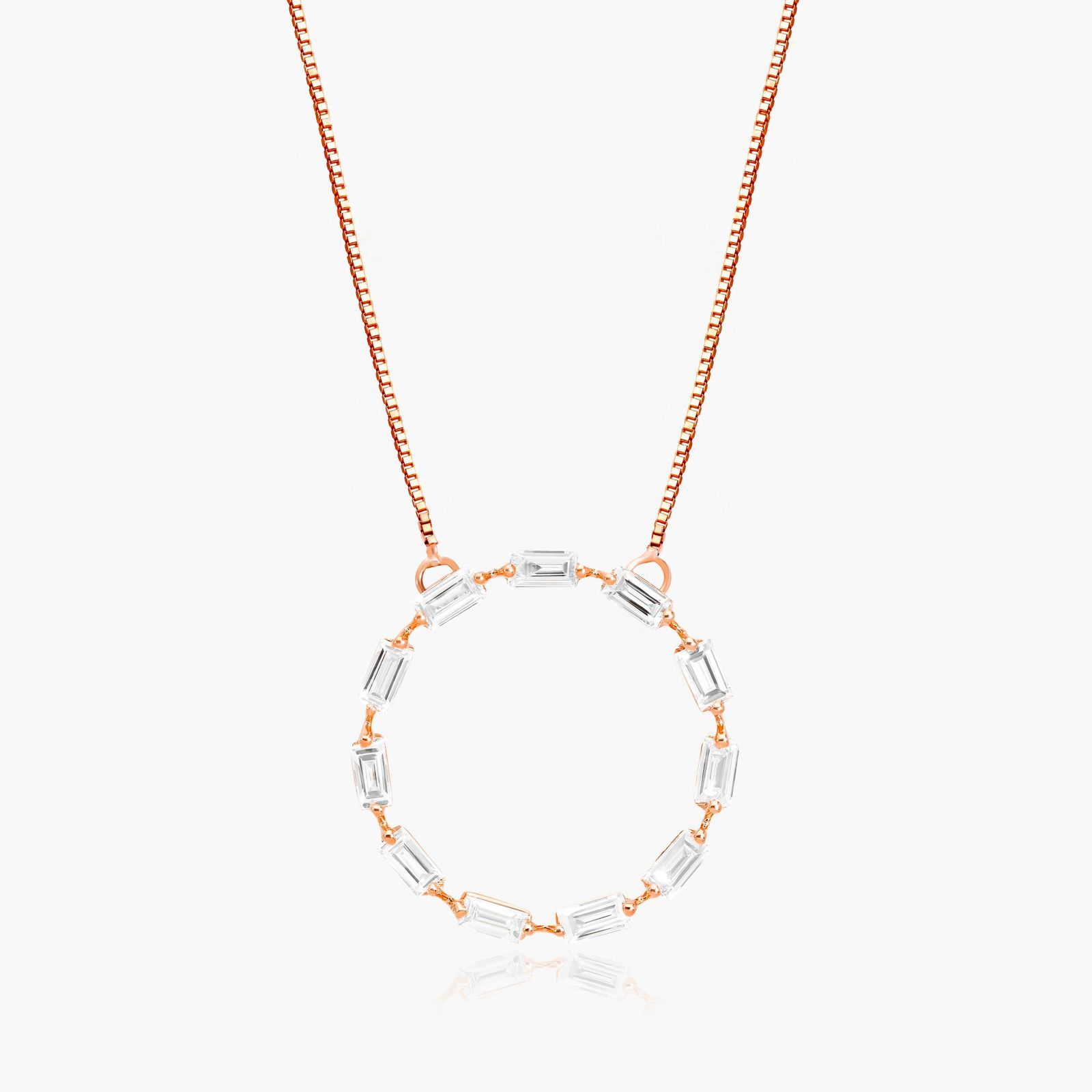 Circle Pendant With Lab-Grown Baguette Cut Diamonds In 14K Rose Gold
