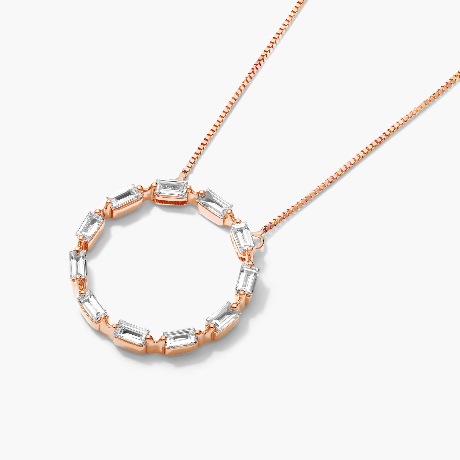 Circle Pendant With Lab-Grown Baguette Cut Diamonds In 14K Rose Gold