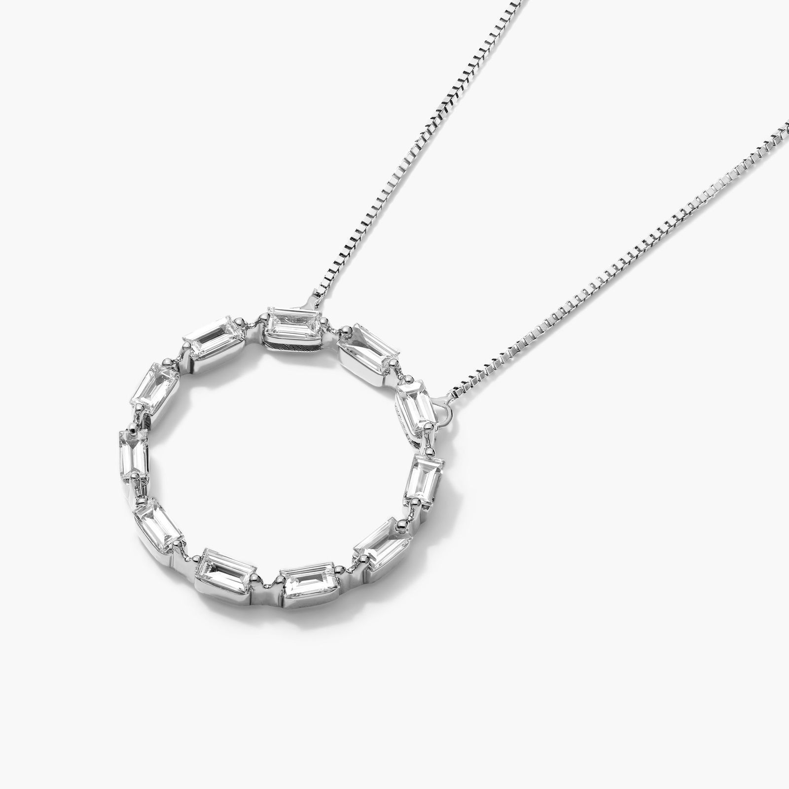 Circle Pendant With Lab-Grown Baguette Cut Diamonds In 14K White Gold