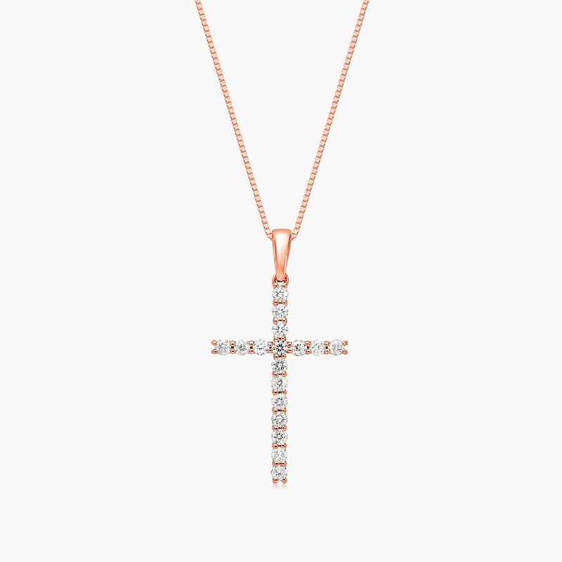 Lab-Grown Diamond Cross Pendant In 14K Rose Gold
