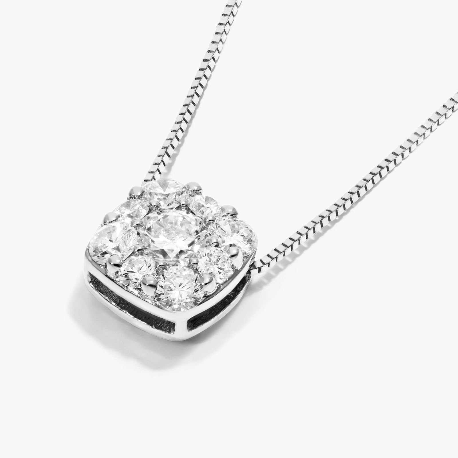 14K White Gold Cushion Shaped Composite Lab-Grown Diamond Necklace