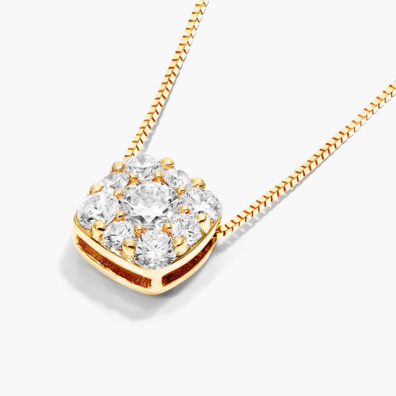 Cushion Shaped Composite Lab-Grown Diamond Necklace In 14K Yellow Gold