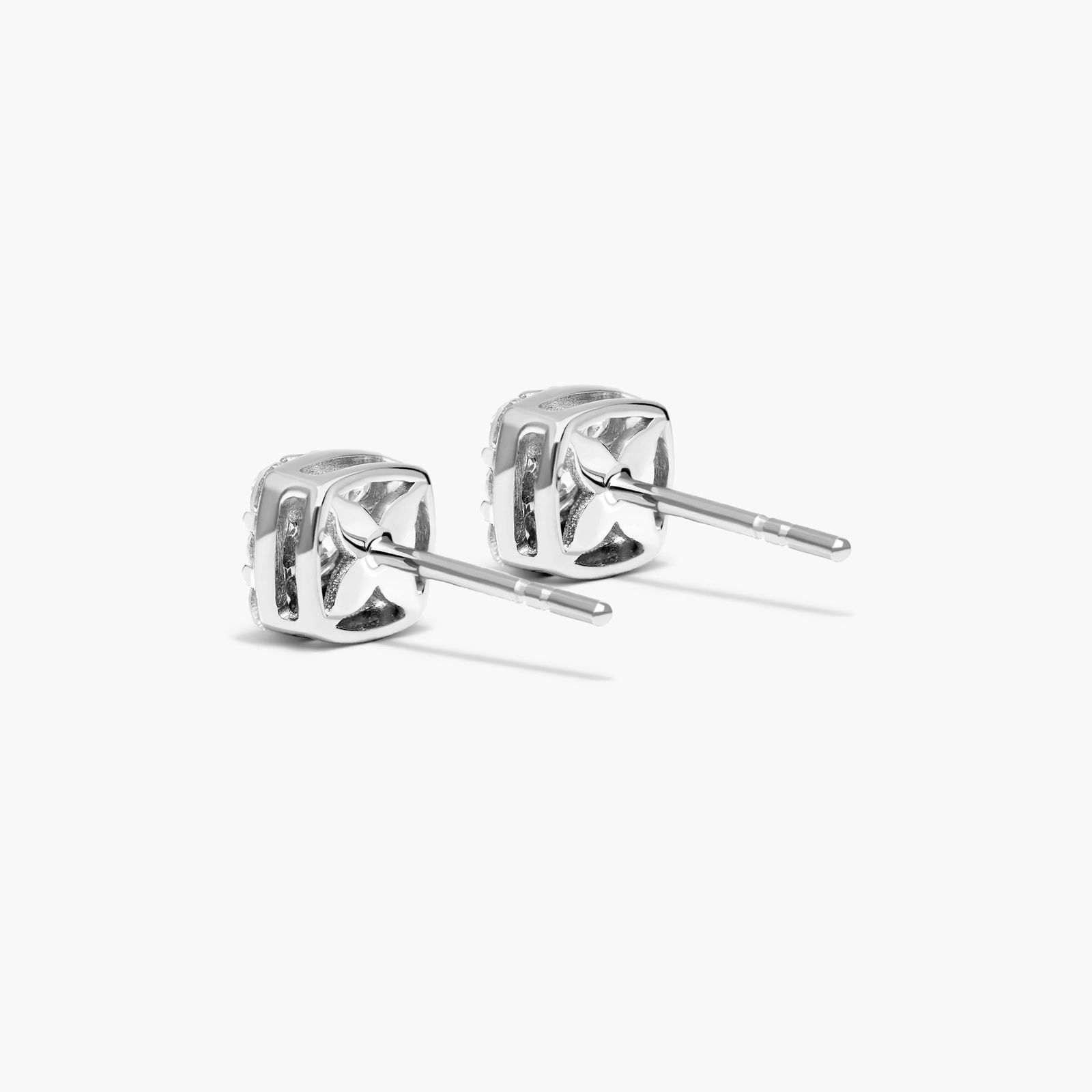 14K White Gold Lab-Grown Diamond Cushion-Shaped Composite Stud Earrings
