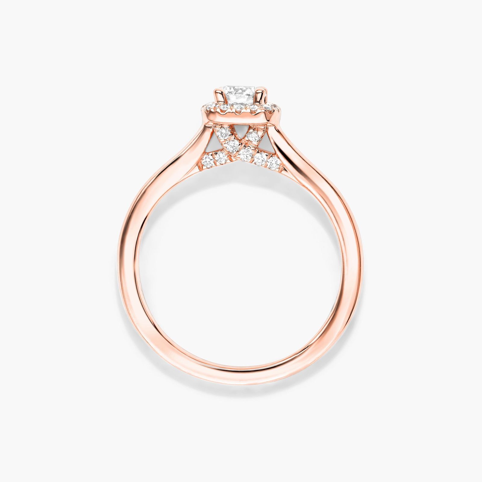 Cushion Cut Halo Lab-Grown Diamond Ring In 14K Rose Gold