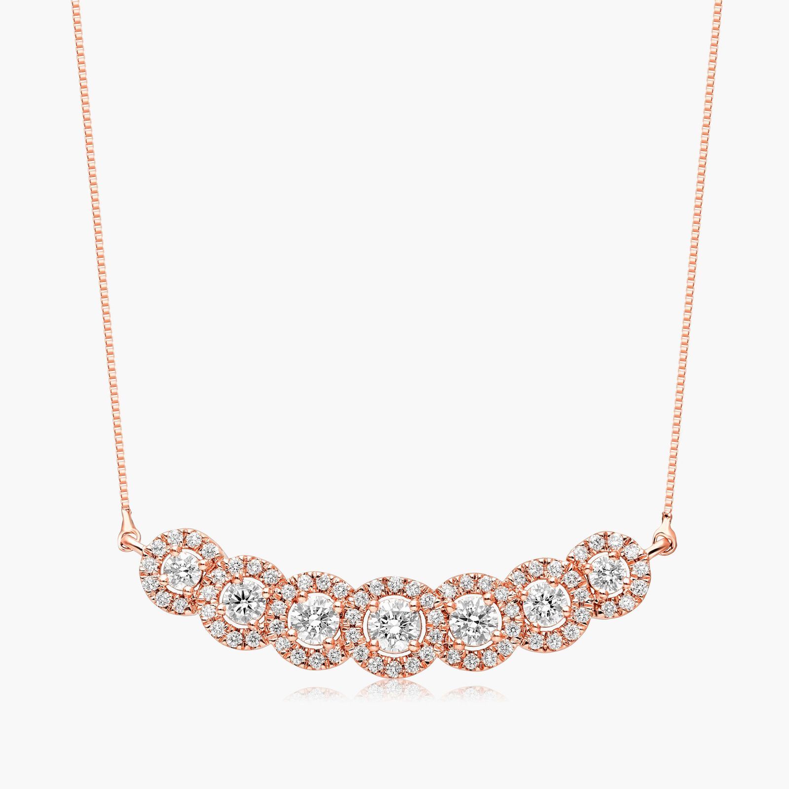 Seven Stone Halo Lab-Grown Diamond Necklace In 14K Rose Gold