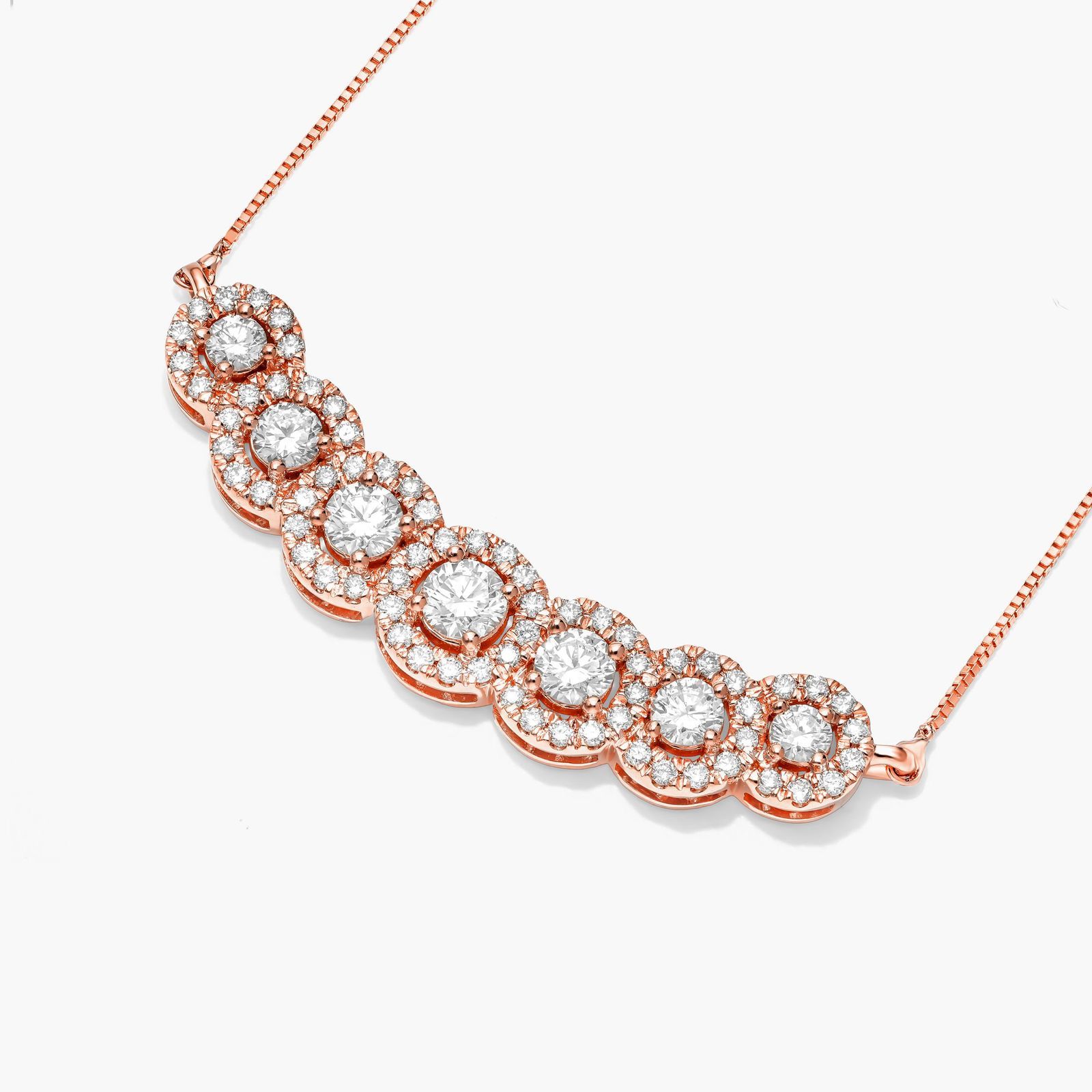Seven Stone Halo Lab-Grown Diamond Necklace In 14K Rose Gold