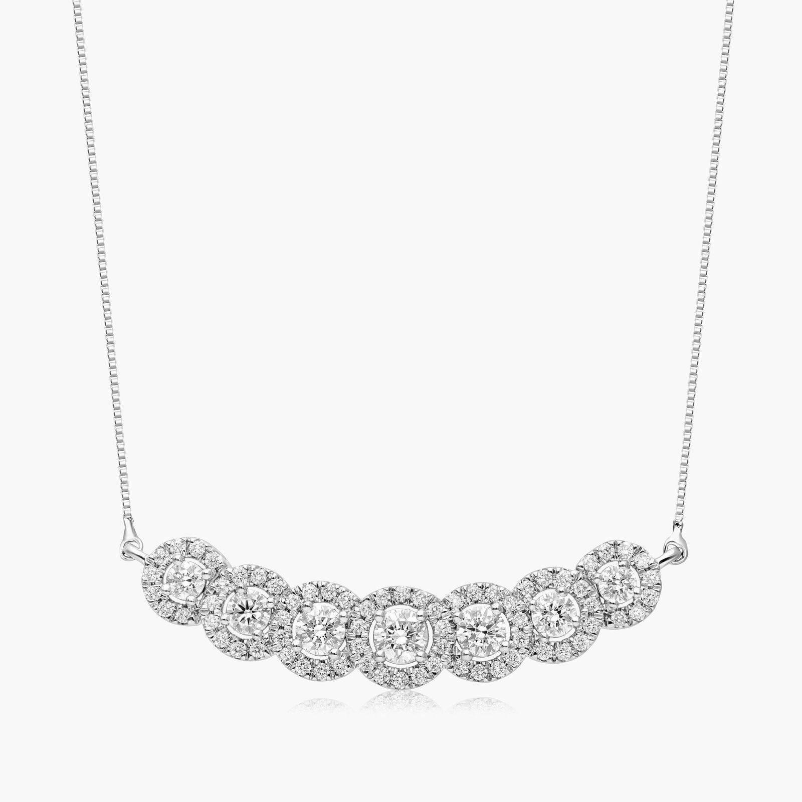 Seven Stone Halo Lab-Grown Diamond Necklace In 14K White Gold