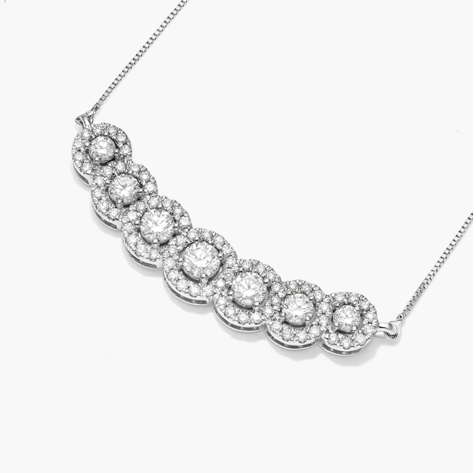 Seven Stone Halo Lab-Grown Diamond Necklace In 14K White Gold