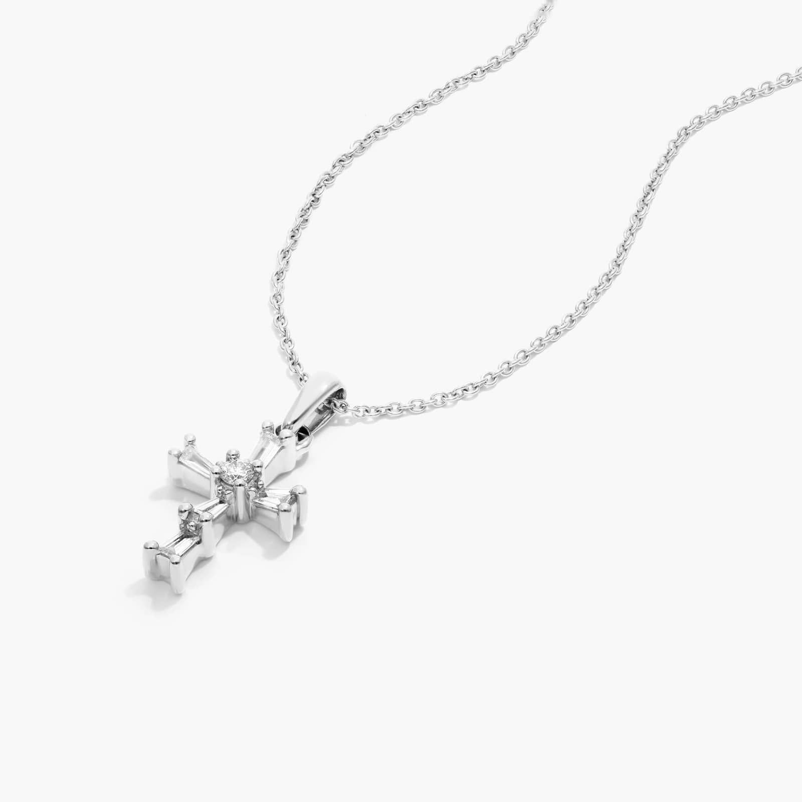 Moderne Cross Diamond Necklace In 14K White Gold