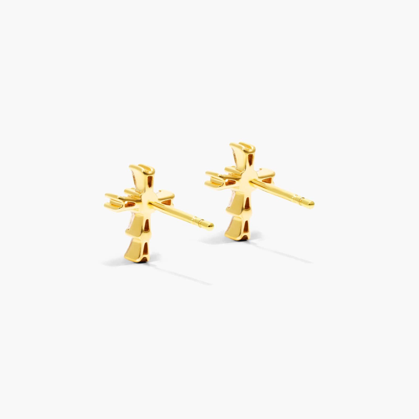 Moderne Cross Diamond Stud Earrings In 14K Yellow Gold