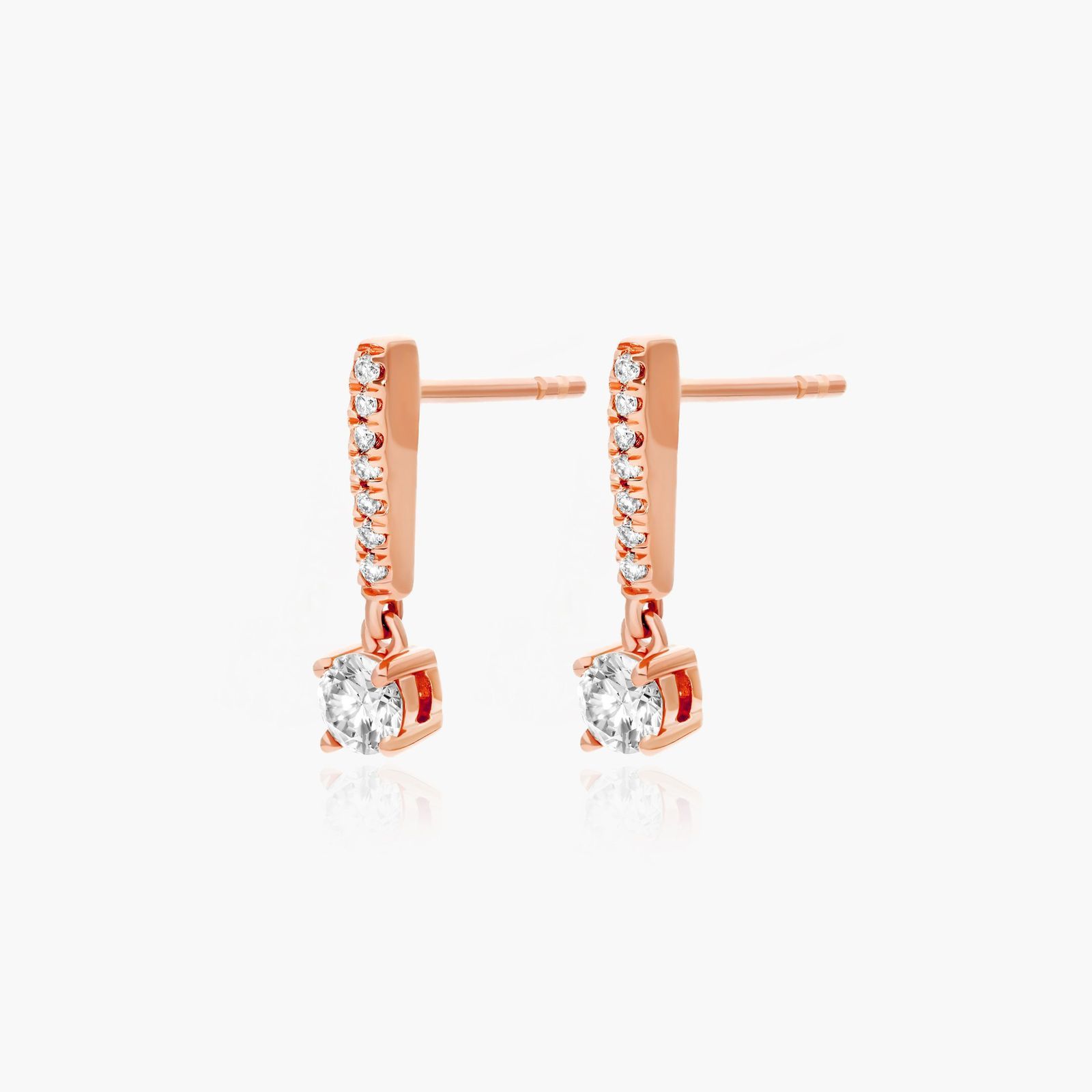 Drop Earrings With Round Diamonds In 14K Rose Gold