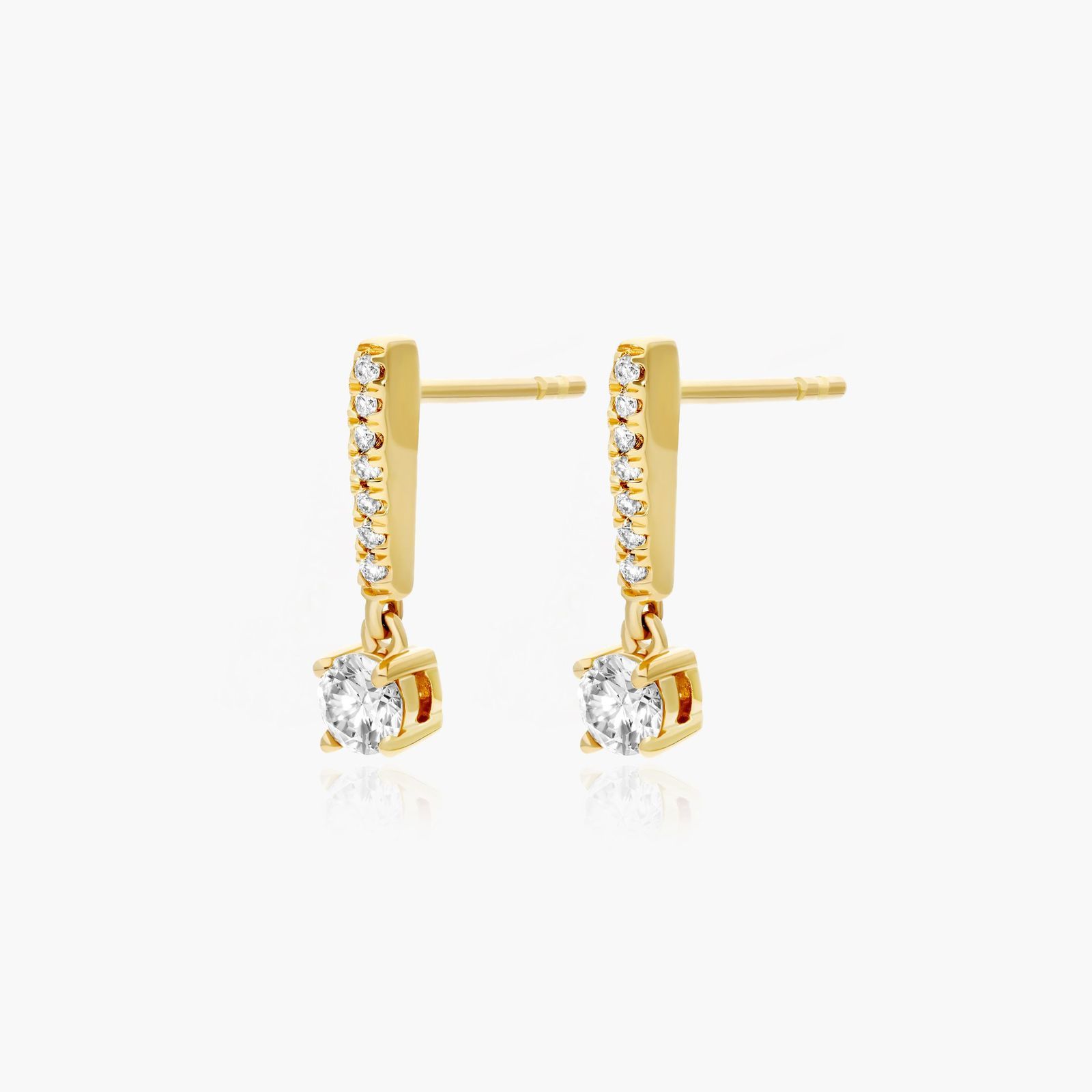 Drop Earrings With Round Diamonds In 14K Yellow Gold