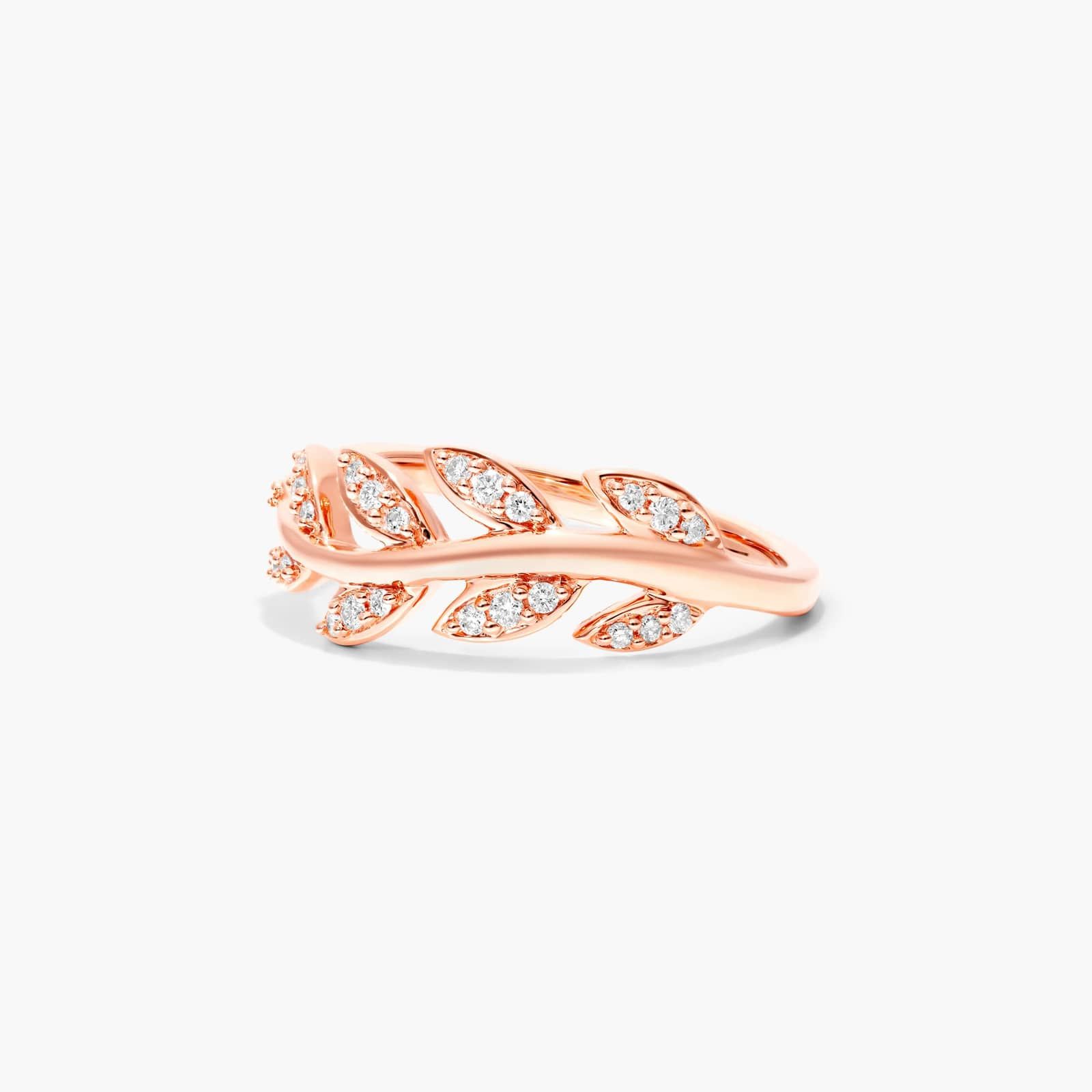 Leaf Diamond Ring In 14K Rose Gold