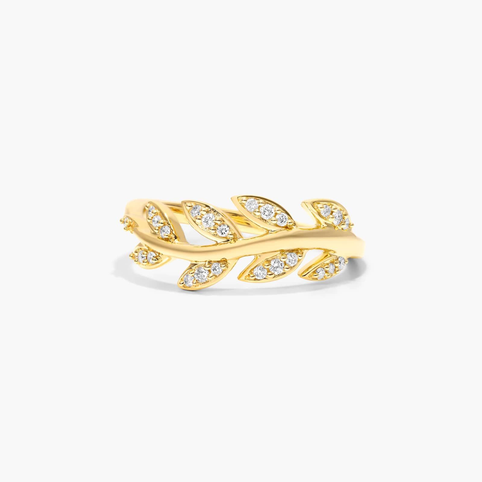 Leaf Diamond Ring In 14K Yellow Gold-81660y14