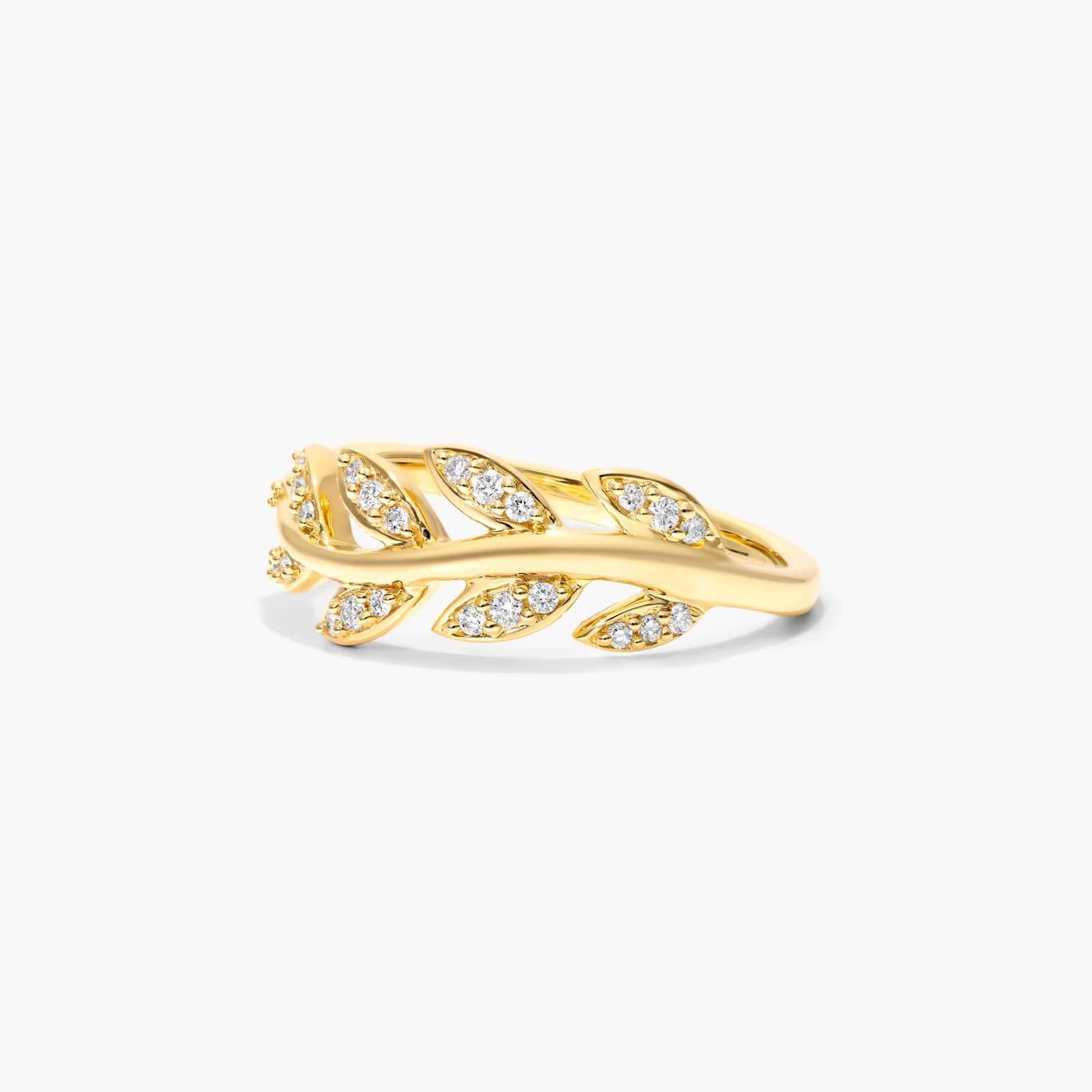 Leaf Diamond Ring In 14K Yellow Gold