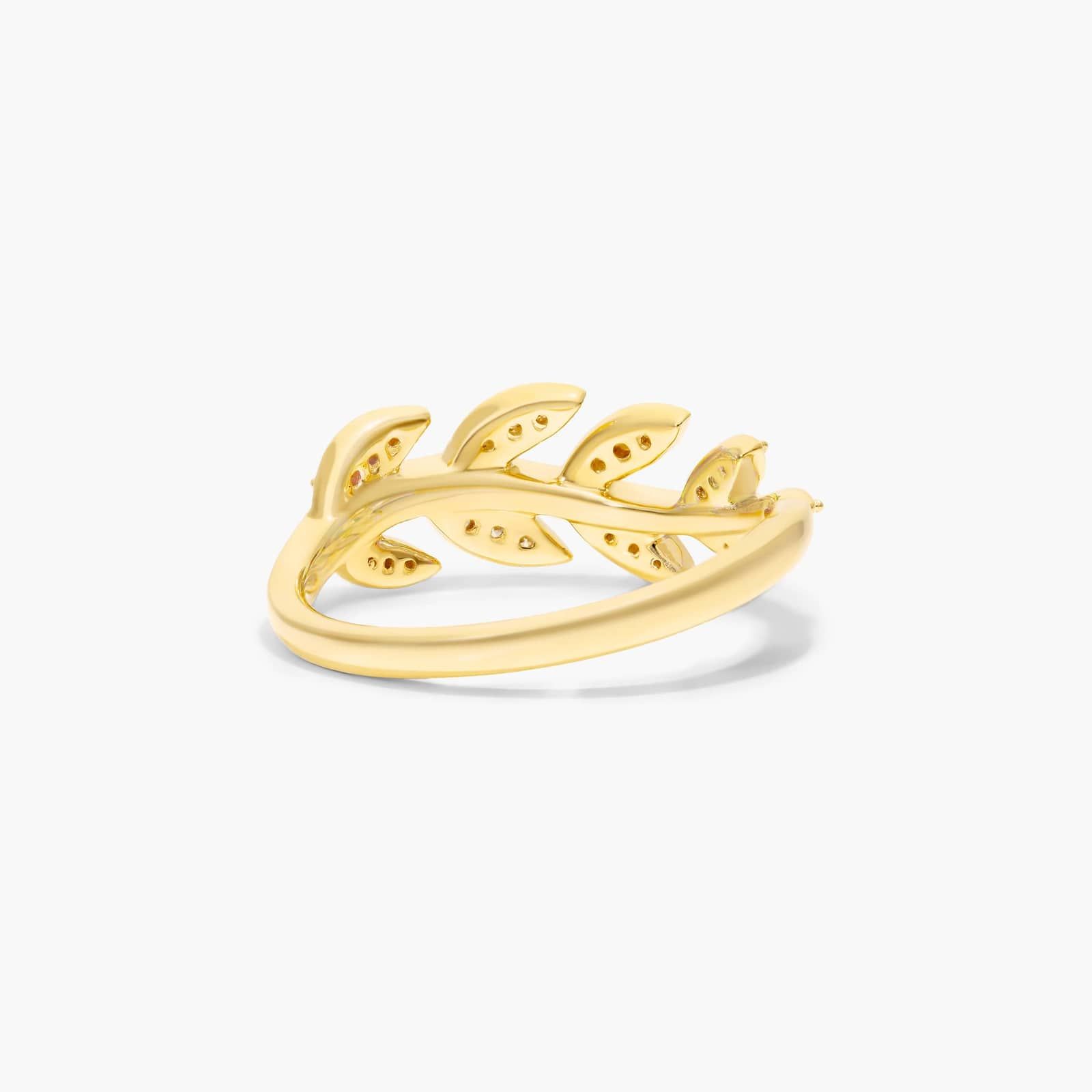 Leaf Diamond Ring In 14K Yellow Gold