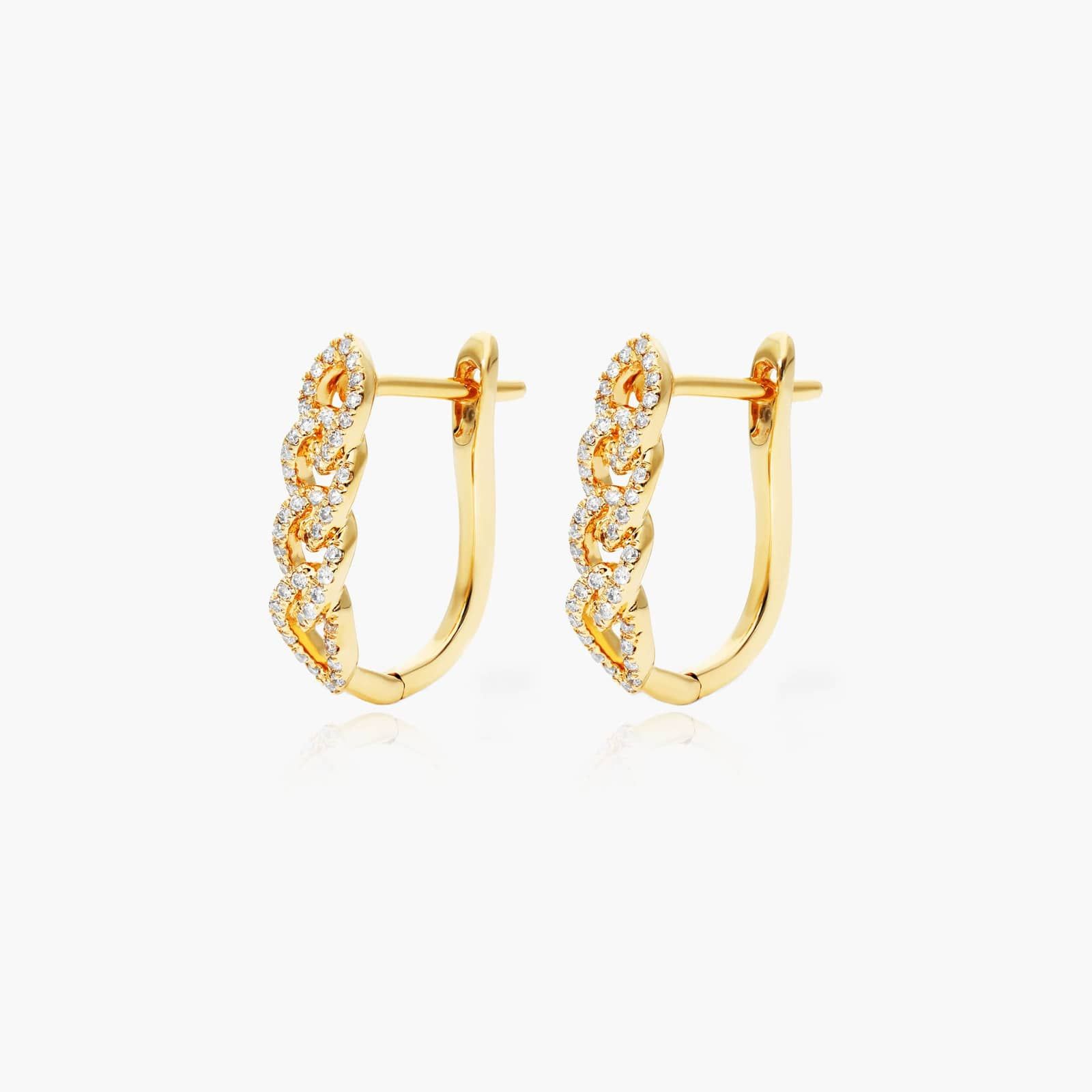 Chain Link Diamond Hoop Earrings In 14K Yellow Gold