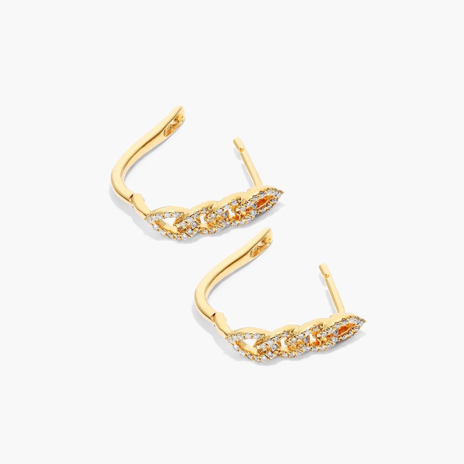 Chain Link Diamond Hoop Earrings In 14K Yellow Gold